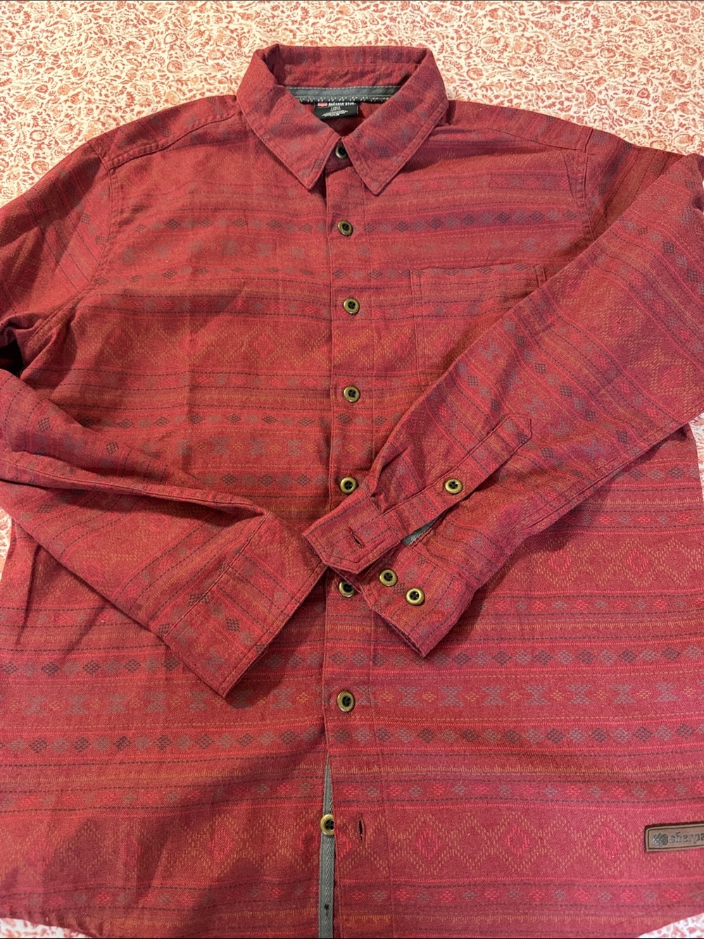 Men's Red Patterned Button-Up Jacket